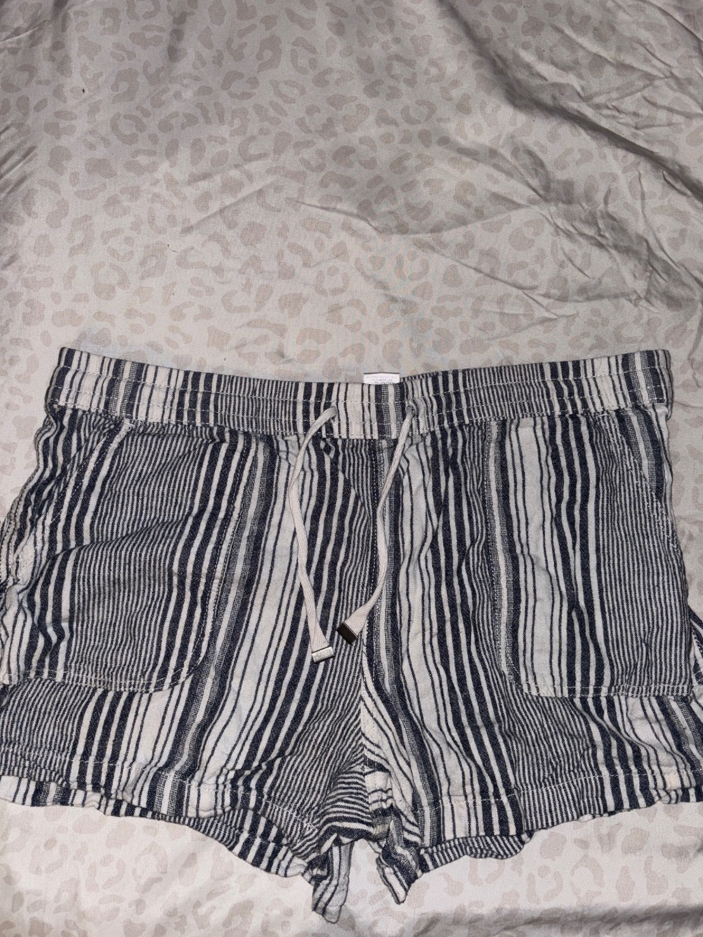 Time and Tru Navy and White Vertical Stripe Drawstring Athletic Shorts